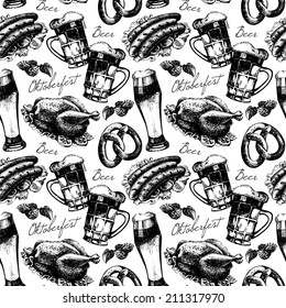 Oktoberfest vintage seamless pattern. Hand drawn sketch vector illustration