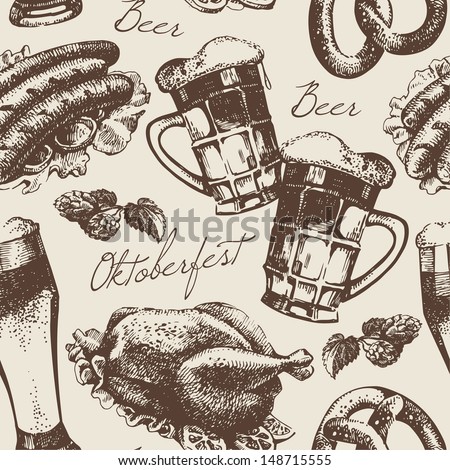 Oktoberfest vintage seamless pattern. Hand drawn illustration
