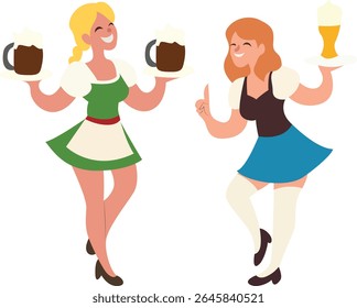 Oktoberfest Garçonetes Oktoberfest Servindo Bebidas De Cerveja