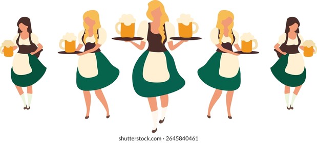 Oktoberfest Garçonetes Oktoberfest Servindo Ilustração de Cerveja
