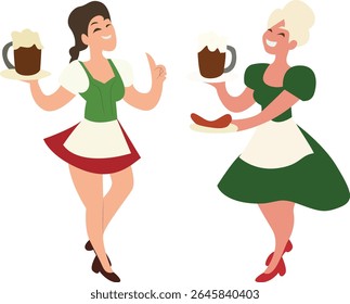 Oktoberfest Garçonetes Oktoberfest Servindo Salsicha De Cerveja