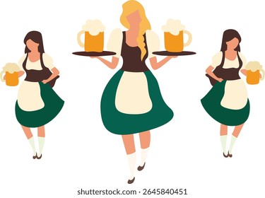 Oktoberfest Garçonetes Oktoberfest Servindo Steins De Cerveja
