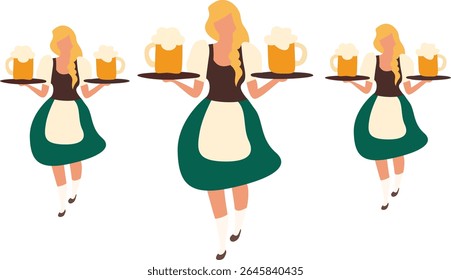Oktoberfest Garçonetes Oktoberfest Servindo Bandejas De Cerveja.