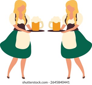 Oktoberfest Garçonetes Oktoberfest Servindo Gêmeos da Cerveja