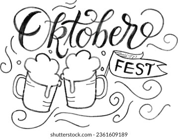 Oktoberfest Watercolor Texture Script. Oktoberfest handwritten lettering. Beer Festival vector banner. Design template celebration. Good for tshirt design, banner, greeting cards and more. Vector art.