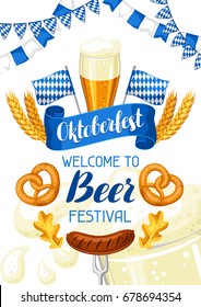 Oktoberfest. Welcome to beer festival. Invitation flyer or poster for feast.