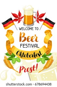 Oktoberfest. Welcome to beer festival. Invitation flyer or poster for feast.
