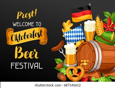 Oktoberfest. Welcome to beer festival. Invitation flyer or poster for feast.