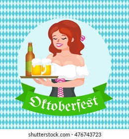 Oktoberfest . woman in traditional Bavarian costume. woman with beer