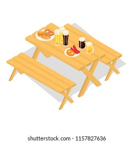 Oktoberfest wood food table icon. Isometric of oktoberfest wood food table vector icon for web design isolated on white background