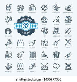 Oktoberfest, the world's largest beer festival, Bavaria - thin line web icon set. Outline icons collection. World Travel tourism. Simple vector illustration.