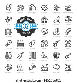 Oktoberfest, the world's largest beer festival, Bavaria - thin line web icon set. 
Outline icons collection. World Travel tourism. Simple vector illustration.