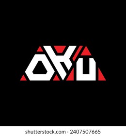 OKU triangle letter logo design with triangle shape. OKU triangle logo design monogram. OKU triangle vector logo template with red color. OKU triangular logo Simple, Elegant, and Luxurious design.