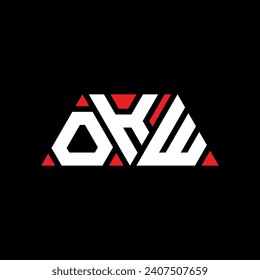 Diseño del logotipo de la letra triangular OKW con forma triangular. Monograma de diseño del logotipo del triángulo OKW. Plantilla de logotipo vectorial triangular OKW con color rojo. El logotipo triangular de OKW Diseño sencillo, elegante y lujoso.