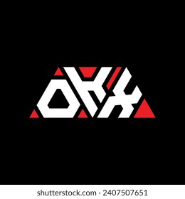 OKX triangle letter logo design with triangle shape. OKX triangle logo design monogram. OKX triangle vector logo template with red color. OKX triangular logo Simple, Elegant, and Luxurious design.