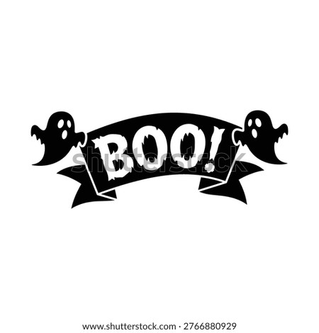 oky boo text on banner with two cute ghosts, Halloween concept