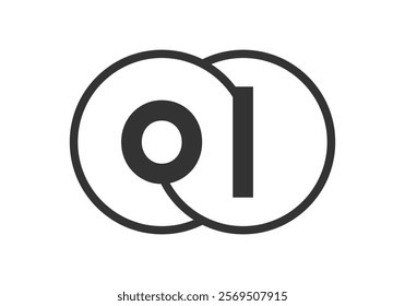 OL business company emblem with outline rounds and letters o l. Logo template of two merged circles for brand identity, logotype. Vector Infinity symbol  and technology sign.