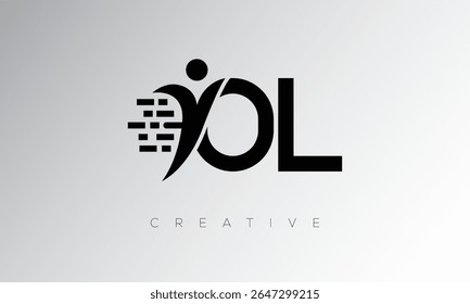 OL Creative Digital Monogram Logo - Design de marca de letra futurista apresentando forma humana, movimento de pixel e estilo técnico mínimo para identidade de marca inovadora
