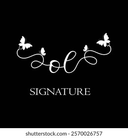 OL Handwritten initial letter, OL simple signature vector logo with butterfly shape variation, beauty, photography letter logo design. O L