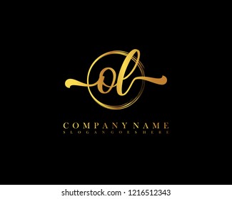 OL initial handwriting logo circle template vector