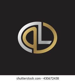 OL initial letters looping linked ellipse elegant logo golden silver black background