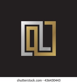 OL initial letters looping linked square elegant logo golden silver black background