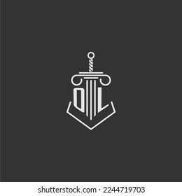 OL initial monogram law firm with sword and pillar logo design