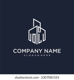 OL initial monogram logo for real estate with building style