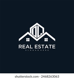 OL initial monogram logo for real estate with creative roof and home image design