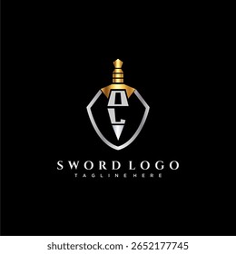 Carta OL monograma de luxo para imagem estilo escudo e espada