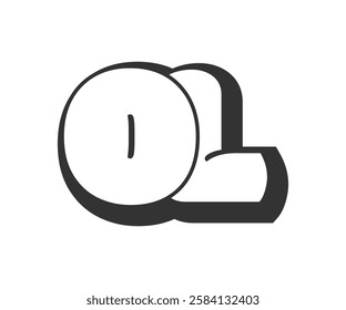 OL logo, bubble comic lettering, rounded in graffiti style black and white silhouette. Trendy preschool O and L letter text for festival party, personal initials, children funky print and web. 