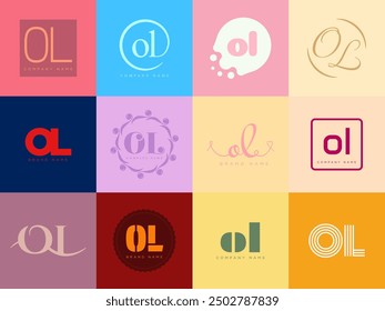 OL logo company template. Letter o and l logotype. Set different classic serif lettering and modern bold text with design elements. Initial font typography. Collection trendy business identity.