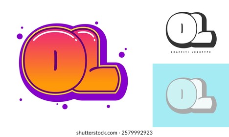 OL logo design for festival or party. Initial letter o and l in graffiti style. Creative modern lettering company name of font typography. Kids trendy logotype or identity. Vector illustration.