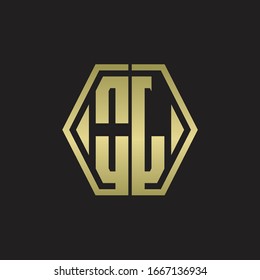 OL Logo monogram with hexagon line rounded design template with gold colors