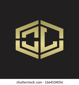 OL Logo monogram with hexagon shape and piece line rounded design tamplate on gold colors