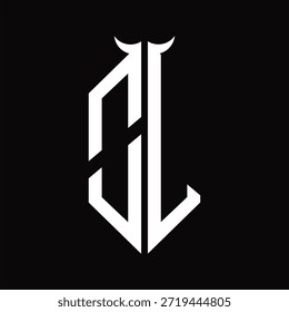 Monograma de logotipo OL com forma de chifre isolado preto e branco modelo de design em fundo preto