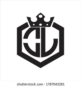 OL Logo monogram rounded by hexagon shape with crown design template on white background