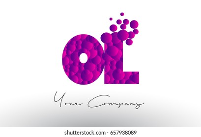 OL O L Dots Letter Logo with Purple Pink Magenta Bubbles Texture Vector.