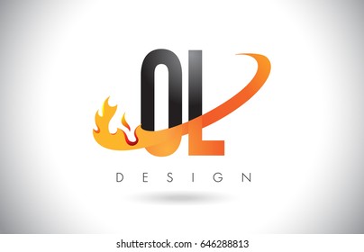 OL O L Letter Logo Design with Fire Flames and Orange Swoosh Vector Illustration.