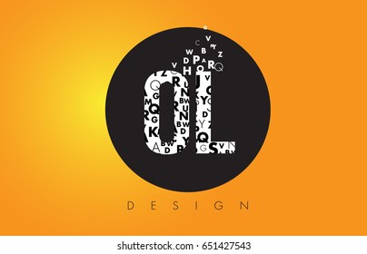 OL O L Logo Design Made of Small Letters with Black Circle and Yellow Background.