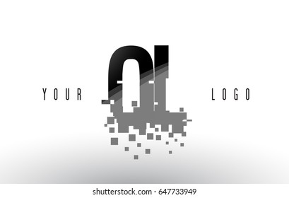 OL O L Pixel Letter Logo with Digital Shattered Black Squares. Creative Letters Vector Illustration.