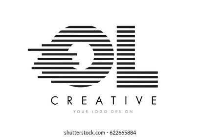 OL O L Zebra Letter Logo Design with Black and White Stripes Vector