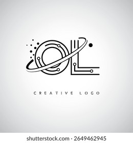 OL Orbit Monogram Logo – Futuristic Minimal Letter mark with Circular Line Art, Tech-Inspired Dots and Space Motion Concept for Modern Branding Identity