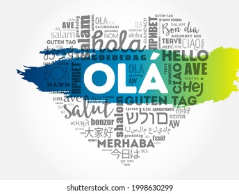 OLA (Hello Greeting in Portuguese) love heart word cloud in different languages of the world