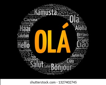 OLA (Hello Greeting in Portuguese) word cloud in different languages of the world