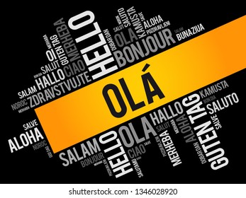 OLA (Hello Greeting in Portuguese) word cloud in different languages of the world