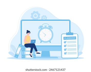 Olanning and organizing tasks on a business development trending concept flat illustration