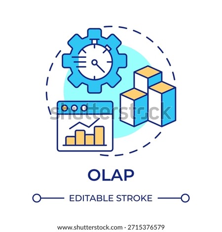 OLAP multi color concept icon. Online analytical processing. Business data, strategic planning. Round shape line illustration. Abstract idea. Graphic design. Easy to use in infographic, presentation