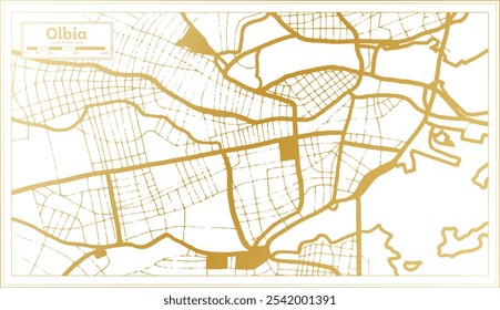 Olbia Italy City Map in golden Colors in Retro Style. Outline Map. Vector Illustration.