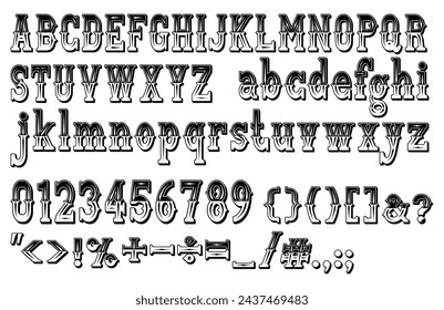 Old 3d Western alphabet letters font 